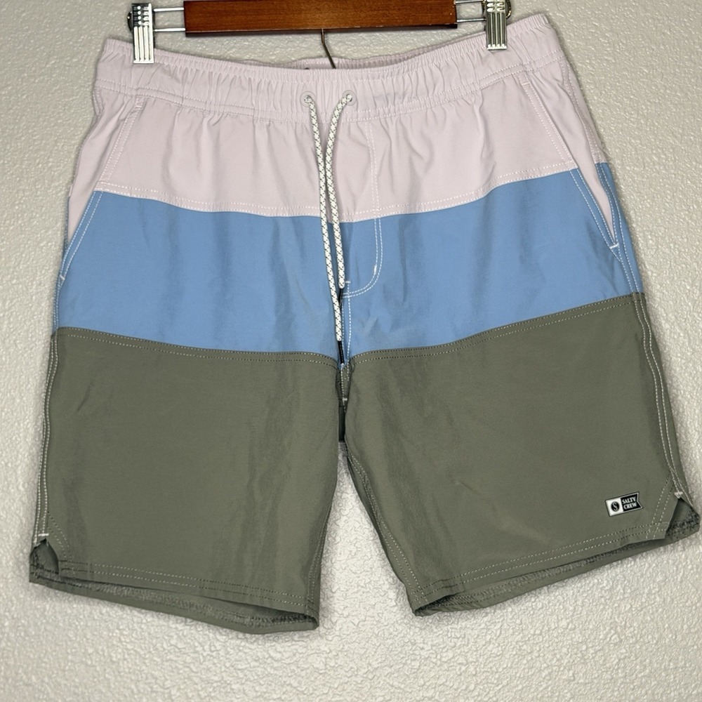 Salty Crew Board Shorts Mens Small Colorblock Elastic Waist‎ Surf Swim Beach 7"